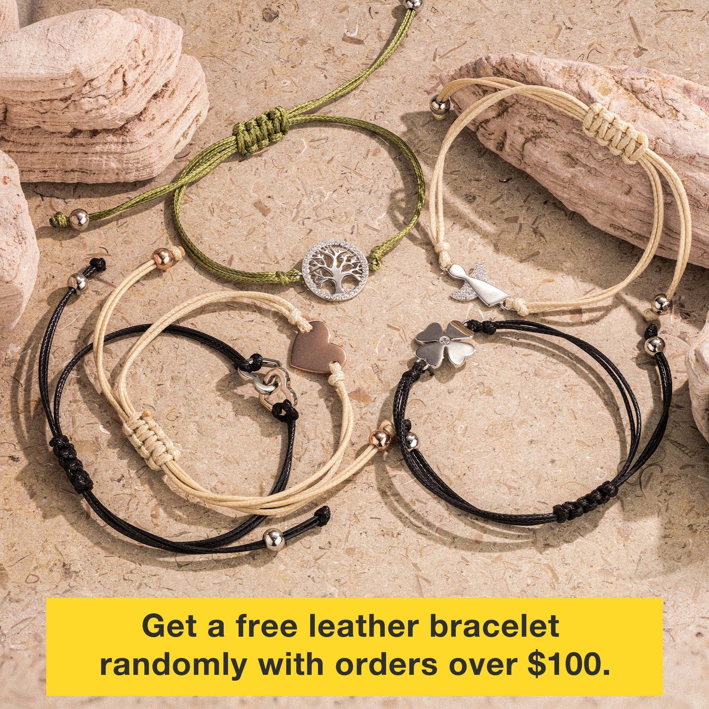 Sterling Silver Adjustable Lucky Leather Bracelet In White Gold Plated