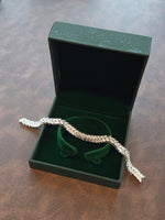 Silver Tone Double Row Marquise Leaf Bracelet for Women Clear Stone Statement Bracelet with Box Clasp Wedding and Party Jewelry