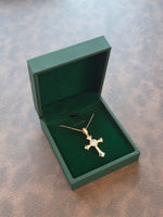 Gold Tone Cross Pendant Necklace for Women Clear Stone Vintage Faith Necklace with Sparkling Center Stone Gift for Her
