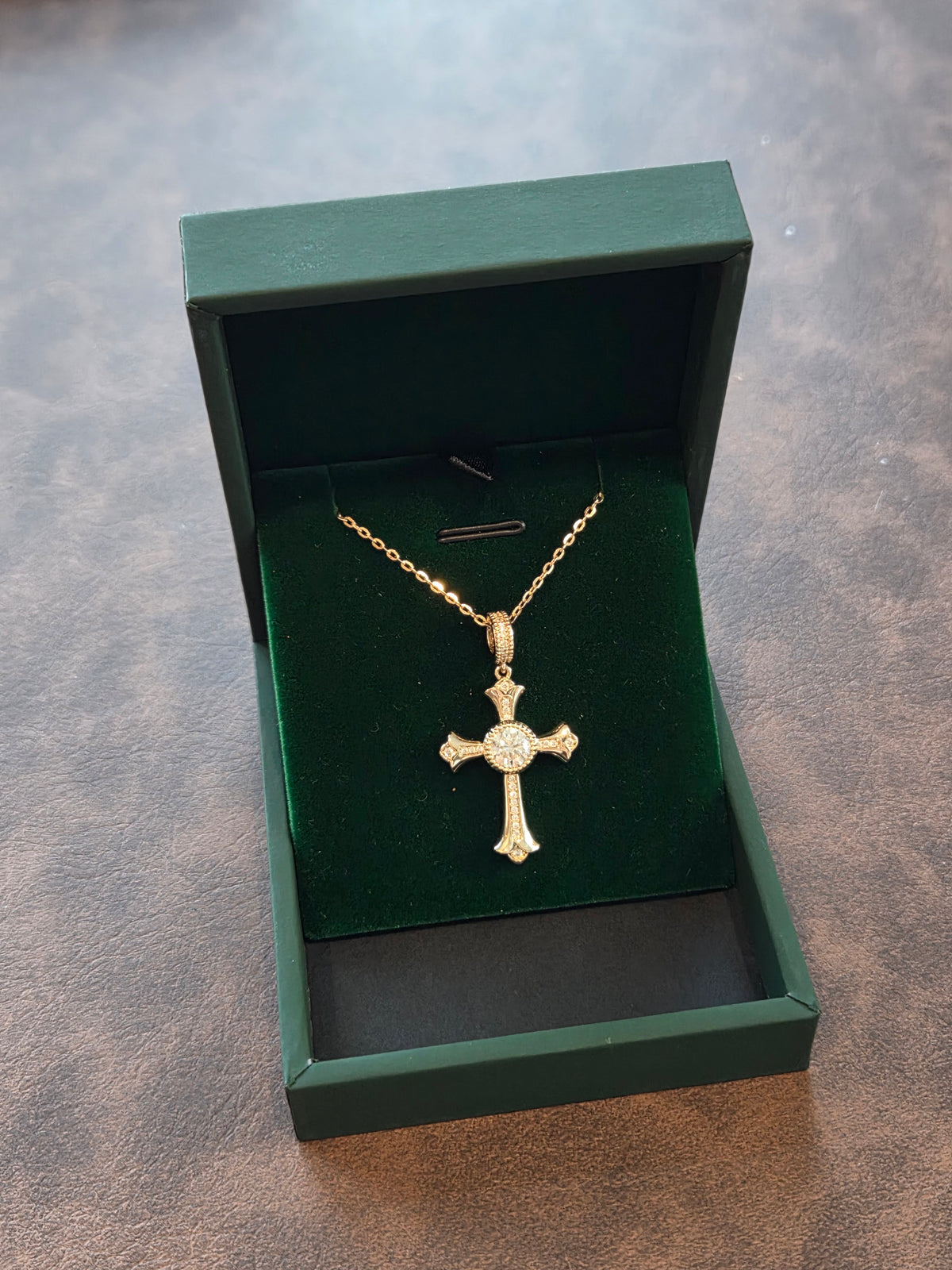 Gold Tone Cross Pendant Necklace for Women Clear Stone Vintage Faith Necklace with Sparkling Center Stone Gift for Her