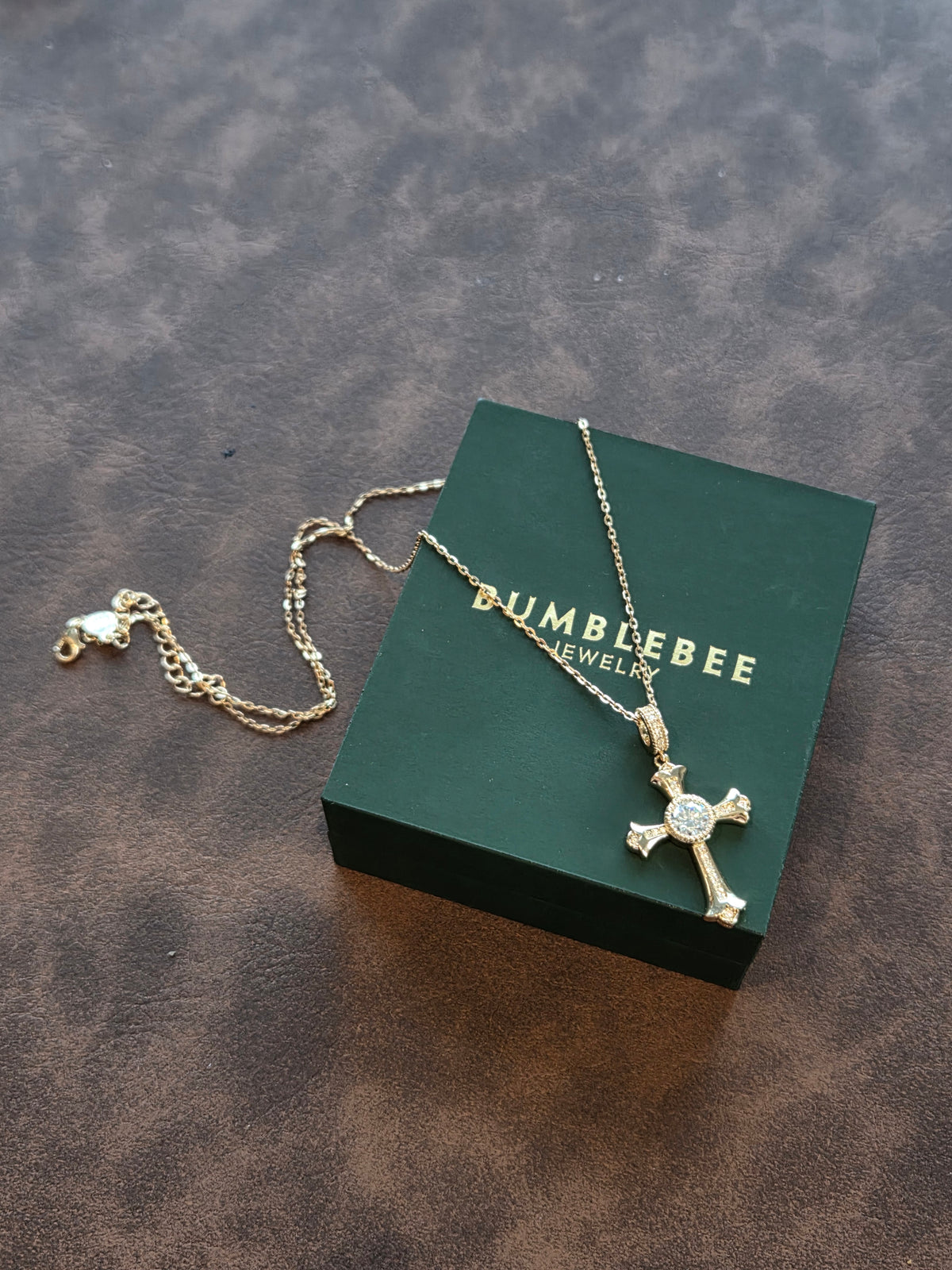 Gold Tone Cross Pendant Necklace for Women Clear Stone Vintage Faith Necklace with Sparkling Center Stone Gift for Her