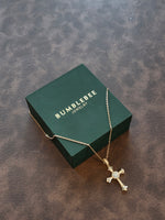 Gold Tone Cross Pendant Necklace for Women Clear Stone Vintage Faith Necklace with Sparkling Center Stone Gift for Her