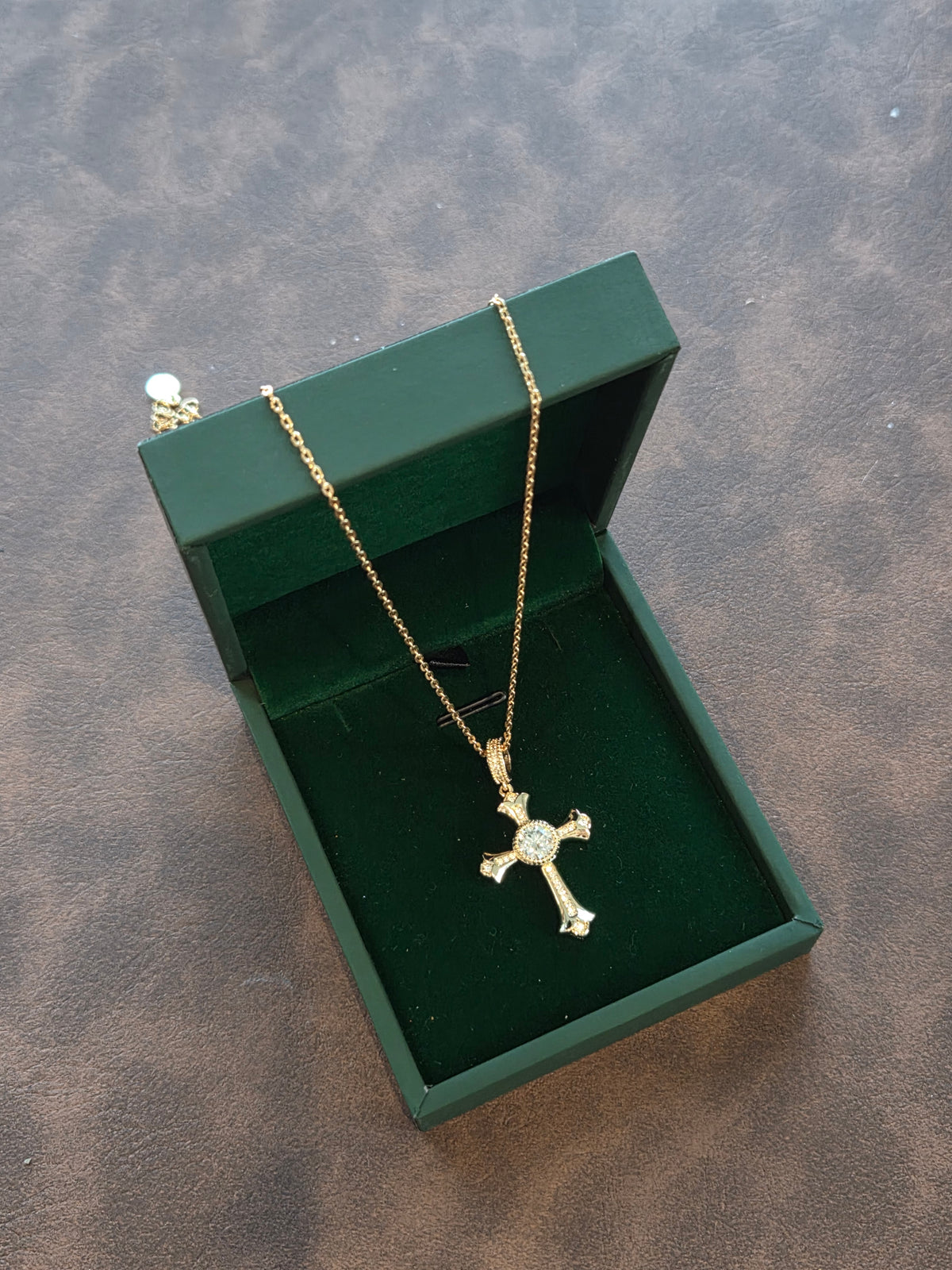 Gold Tone Cross Pendant Necklace for Women Clear Stone Vintage Faith Necklace with Sparkling Center Stone Gift for Her