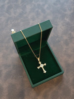 Gold Tone Cross Pendant Necklace for Women Clear Stone Vintage Faith Necklace with Sparkling Center Stone Gift for Her