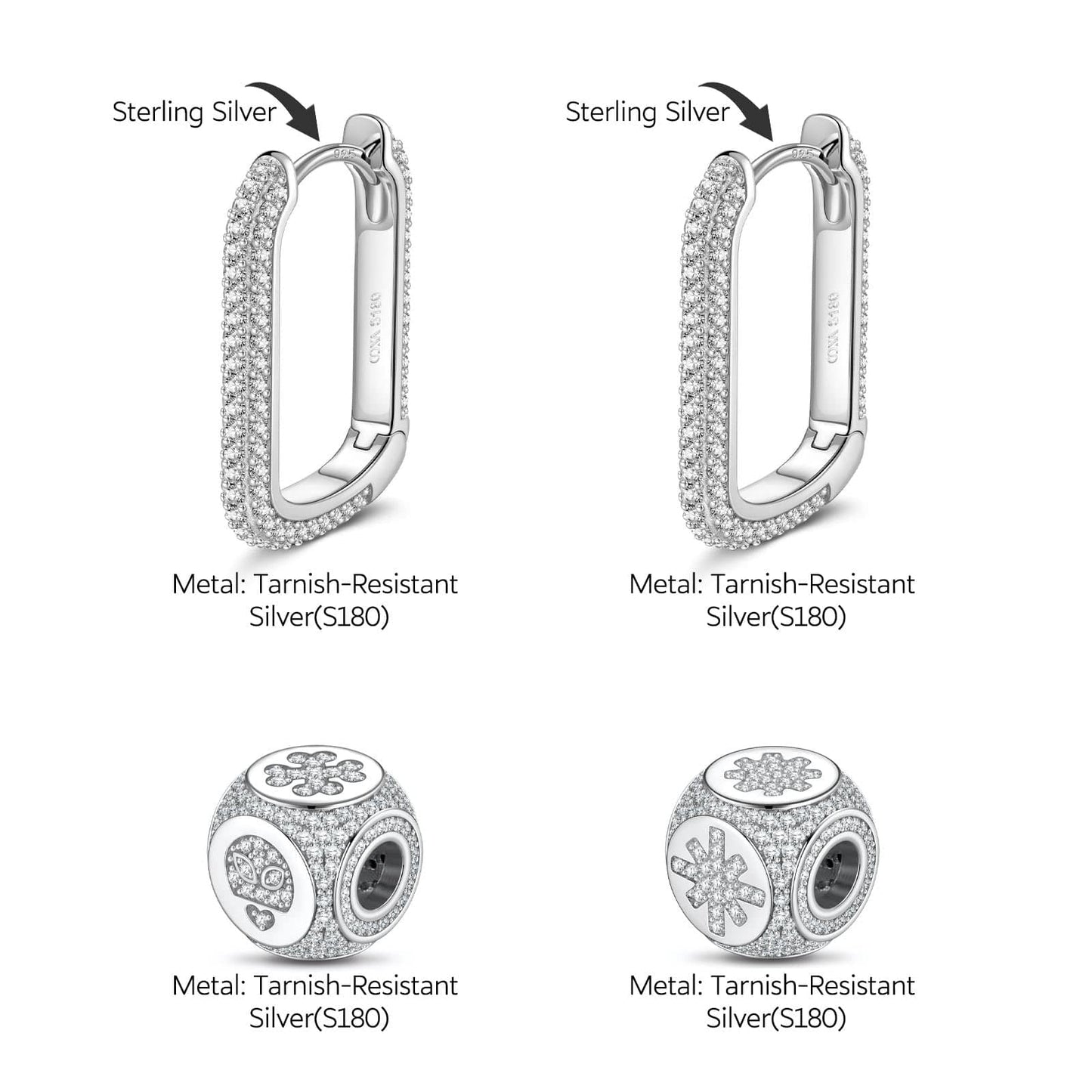 Robot and Light Tarnish-resistant Silver Charms Earrings Set with Sterling Silver Ear Post In White Gold Plated