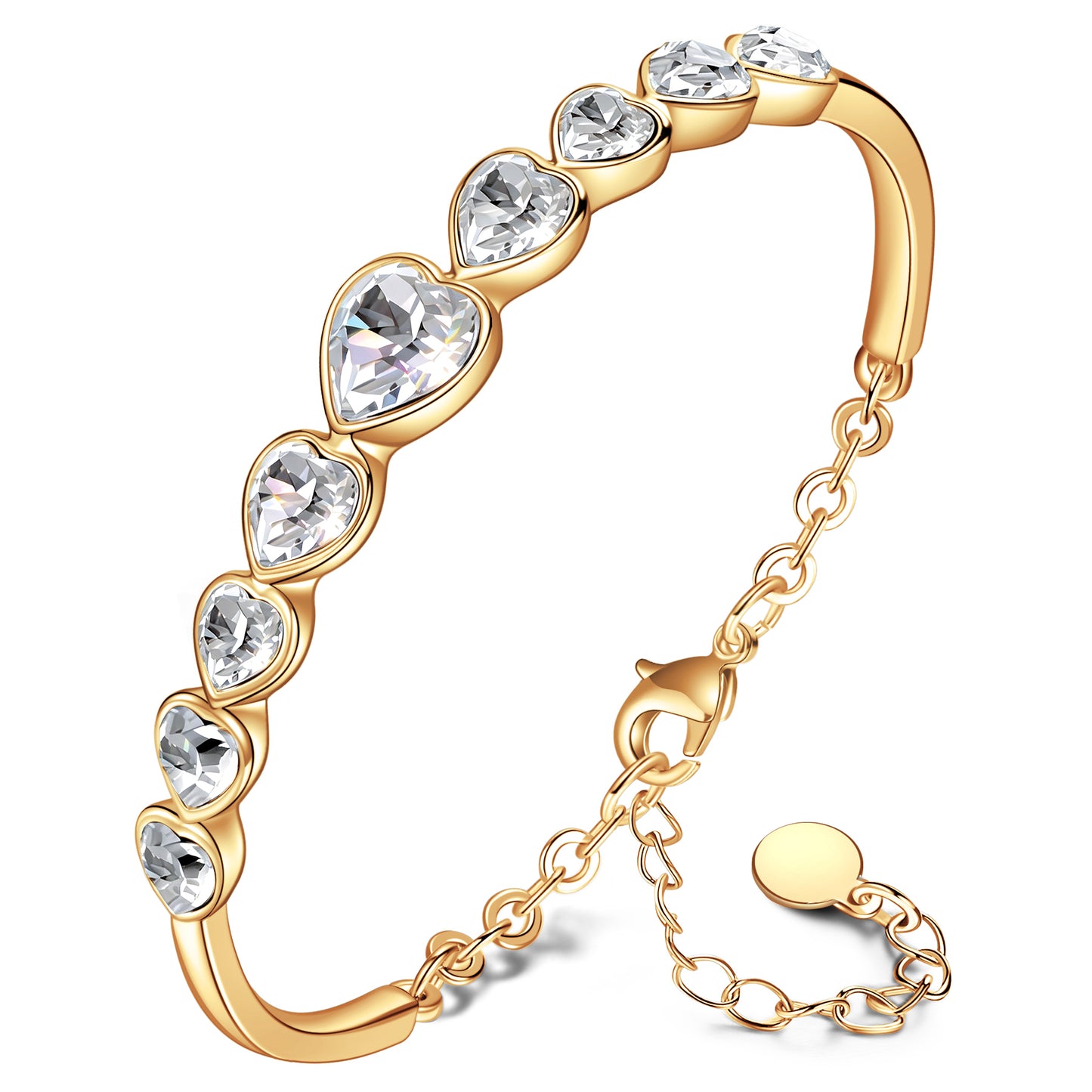 FANCI Sparkling Heart Crystal Gold Bangle | Romantic Statement Jewelry For Date Night