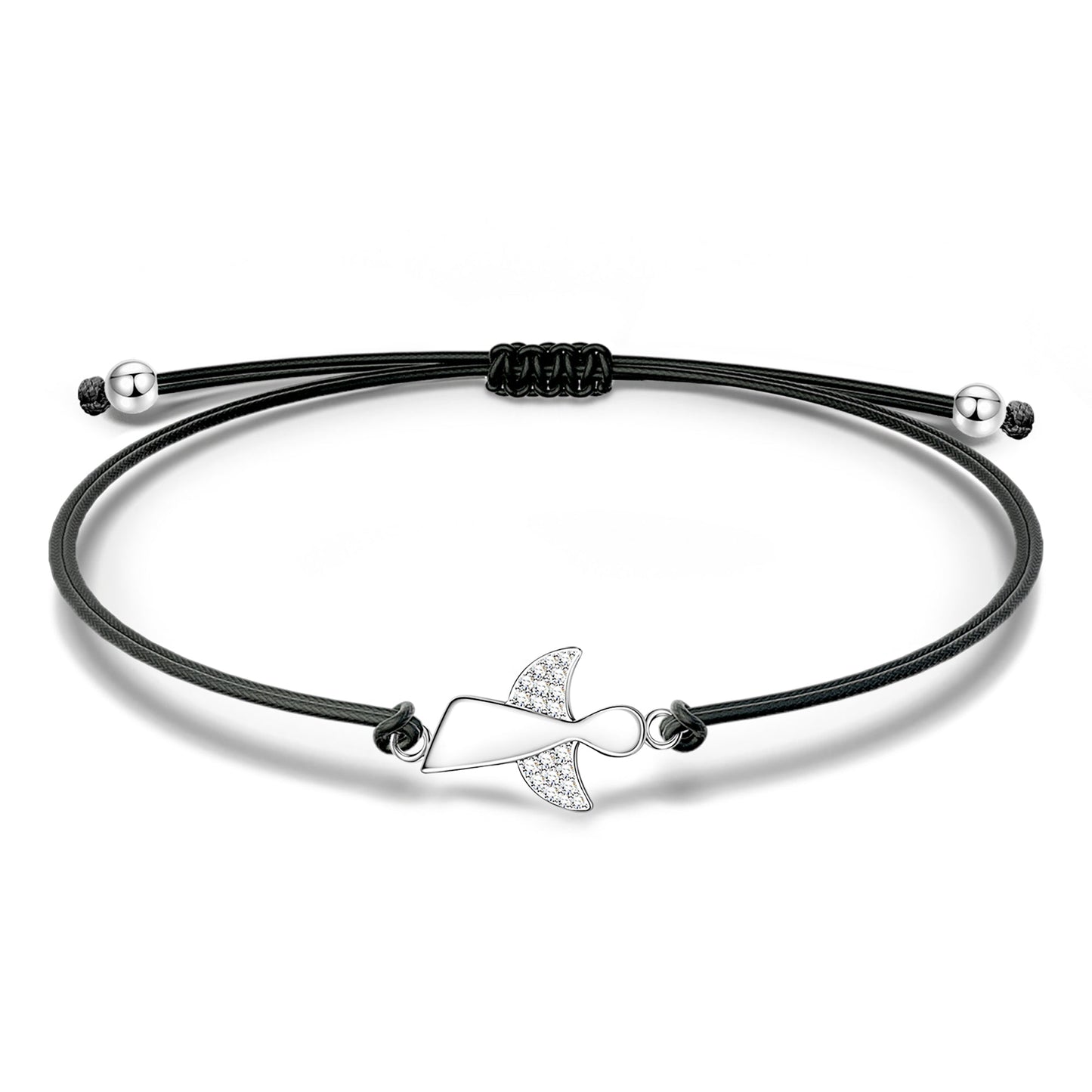 Sterling Silver Adjustable Lucky Leather Bracelet In White Gold Plated