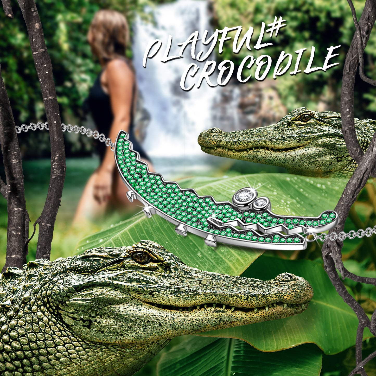 FANCI Sterling Silver Verdant Crocodile Bracelet In White Gold Plated