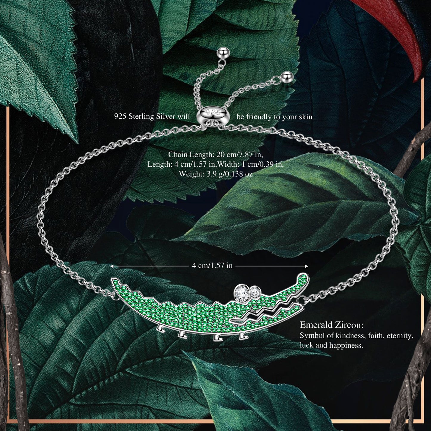 FANCI Sterling Silver Verdant Crocodile Bracelet In White Gold Plated