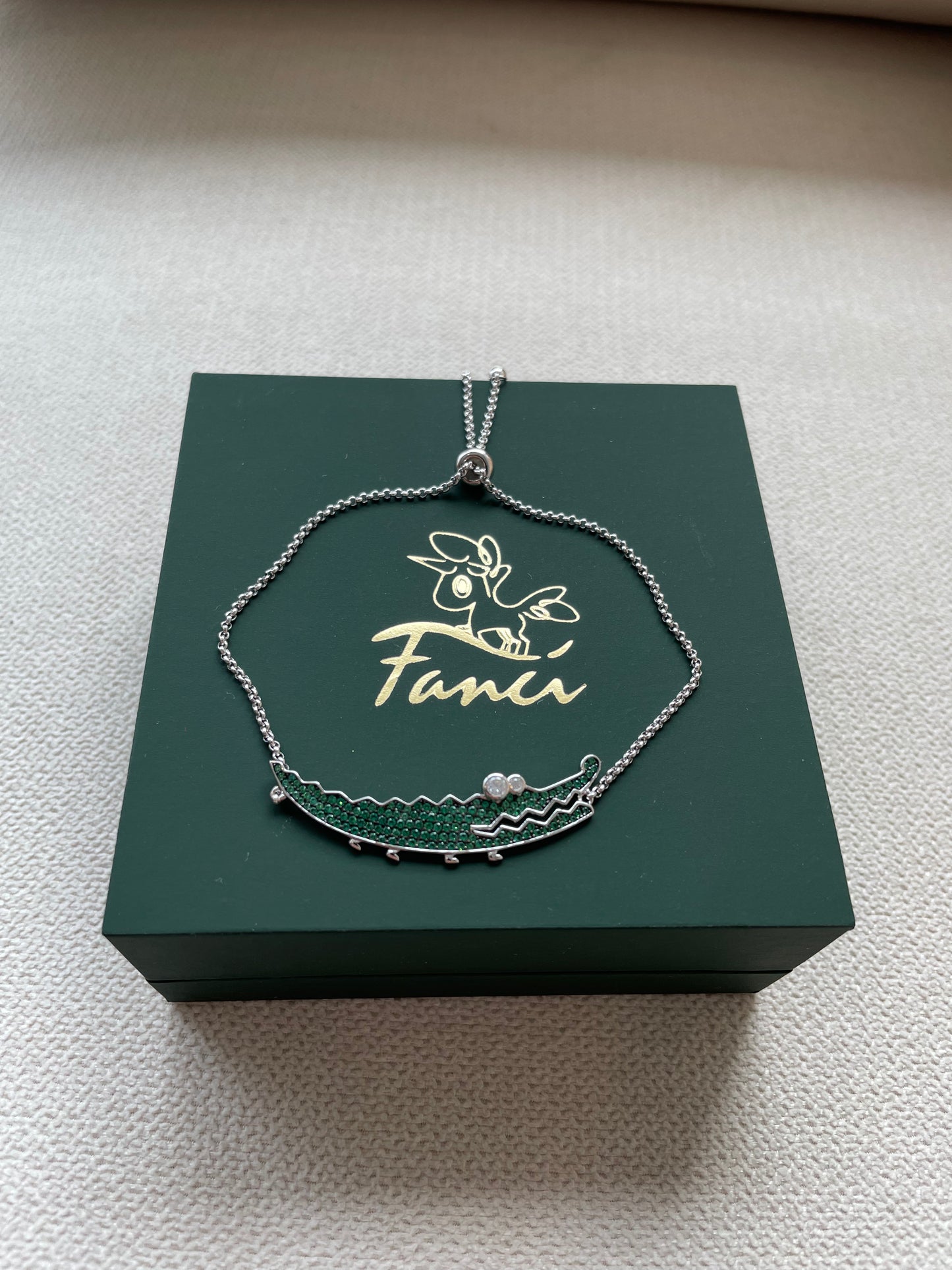 FANCI Sterling Silver Verdant Crocodile Bracelet In White Gold Plated
