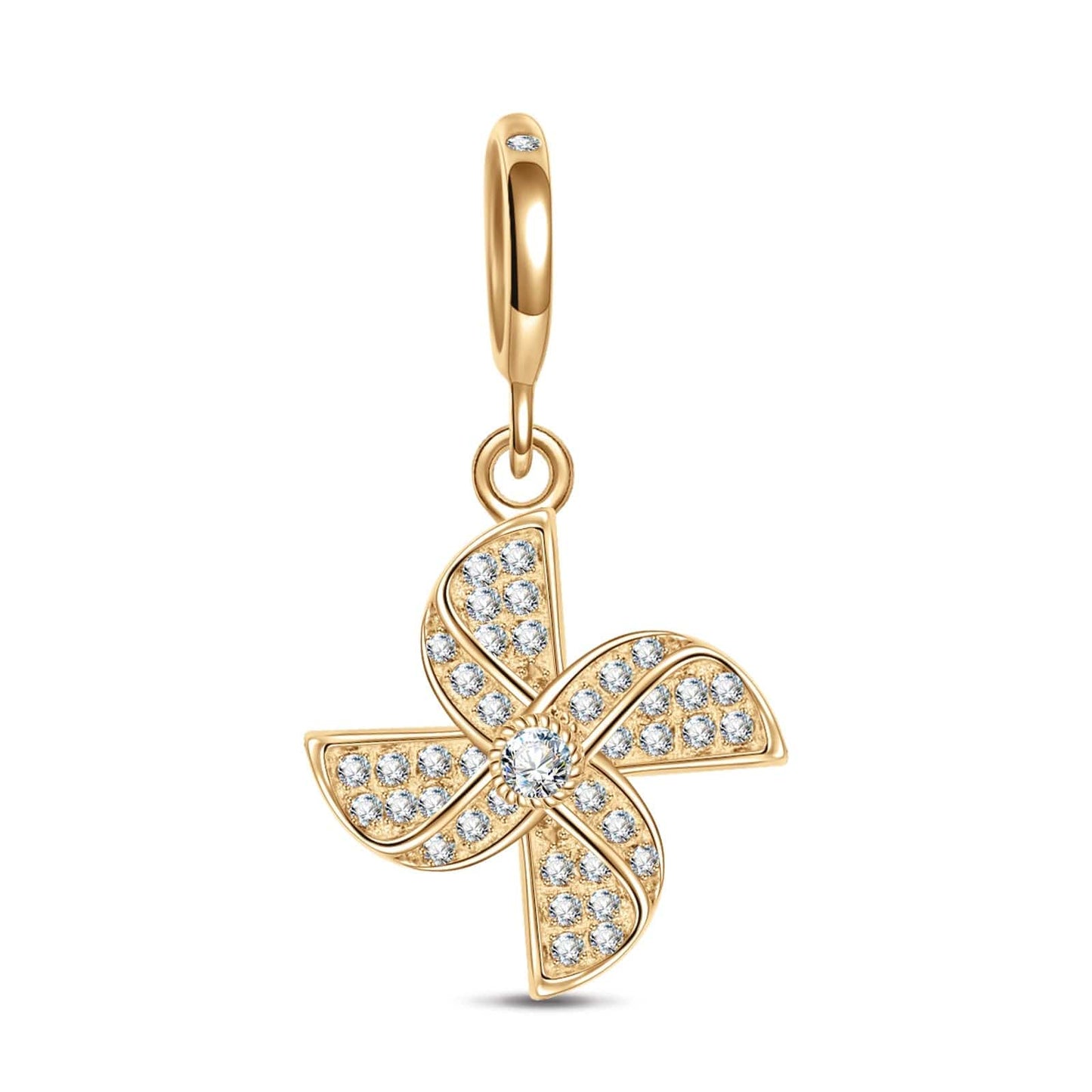 Lucky Windmill Tarnish-resistant Silver Dangle Charms In 14K Gold Plated