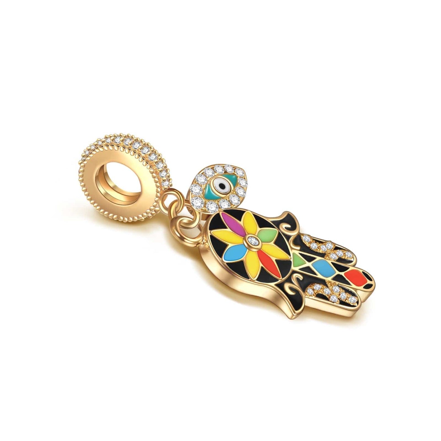 Colorful Evil Eye Tarnish-resistant Silver Dangle Charms With Enamel In 14K Gold Plated