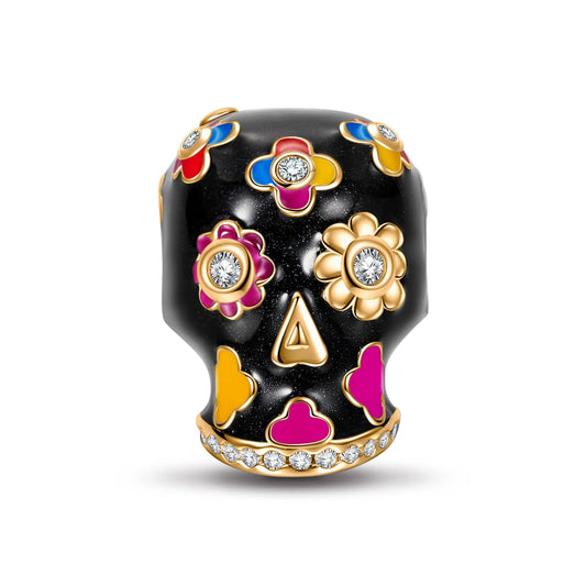 gon- Skull and Rose Tarnish-resistant Silver Charms With Enamel In 14K Gold Plated