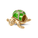 Green Turtle Tarnish-resistant Silver Charms With Enamel In 14K Gold Plated