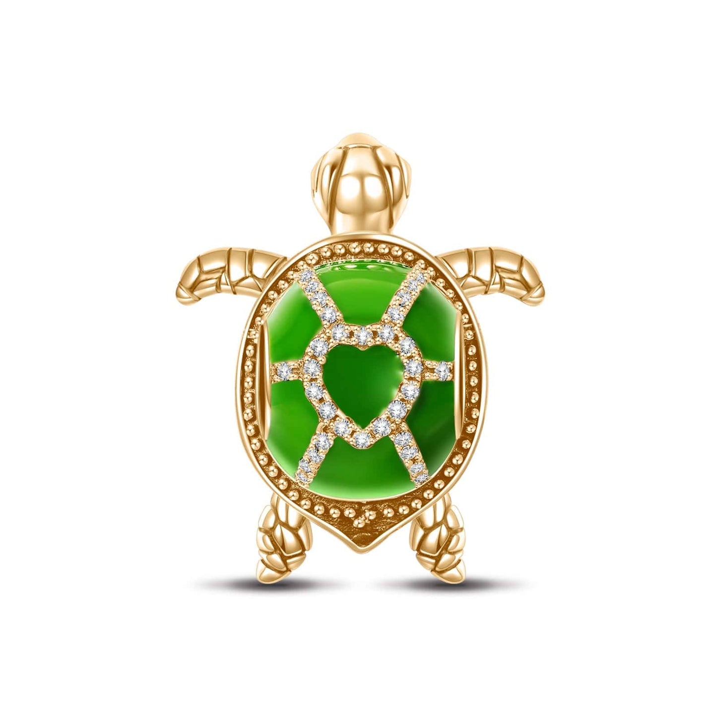 Green Turtle Tarnish-resistant Silver Charms With Enamel In 14K Gold Plated