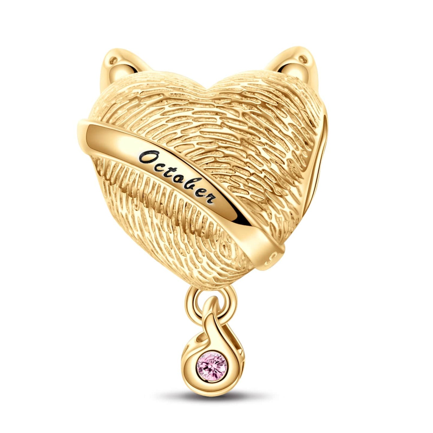 October Fox Birthday Stone Tarnish-resistant Silver Dangle Charms In 14K Gold Plated