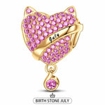 July Fox Birthday Stone Tarnish-resistant Silver Dangle Charms In 14K Gold Plated