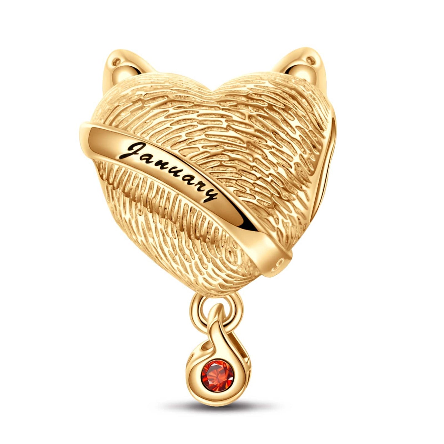 January Fox Birthday Stone Tarnish-resistant Silver Dangle Charms In 14K Gold Plated