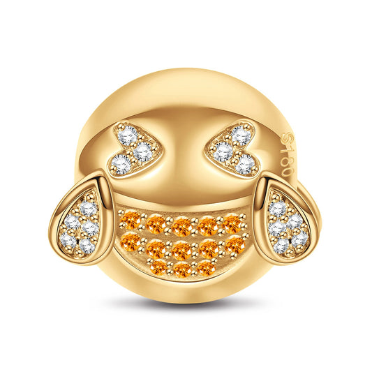 gon- Laughing With Tears Emoji Tarnish-resistant Silver Charms In 14K Gold Plated