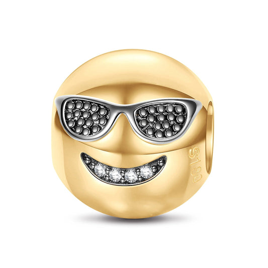 gon- Smiling With Sunglasses Emoji Tarnish-resistant Silver Charms With Enamel In 14K Gold Plated