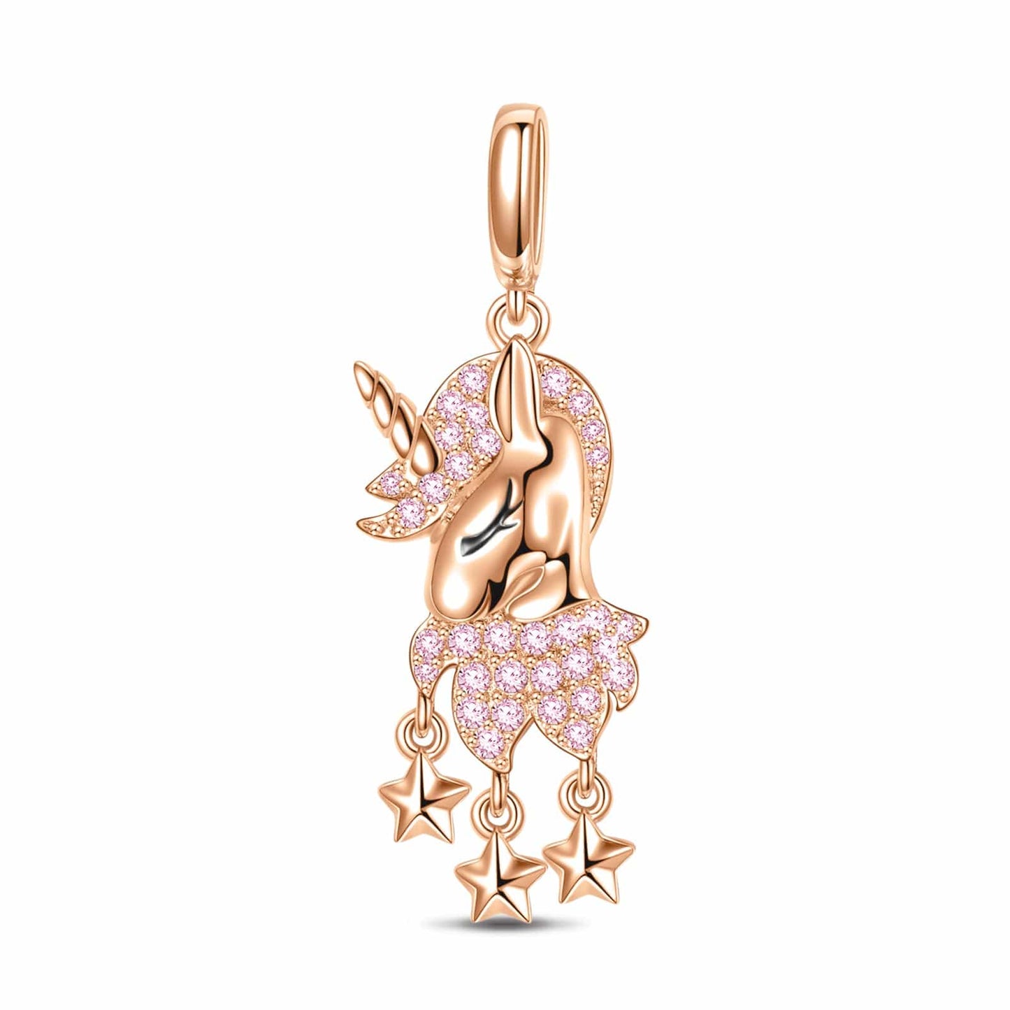 Pink Unicorn Tarnish-resistant Silver Dangle Charms In Rose Gold Plated