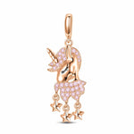 Pink Unicorn Tarnish-resistant Silver Dangle Charms In Rose Gold Plated