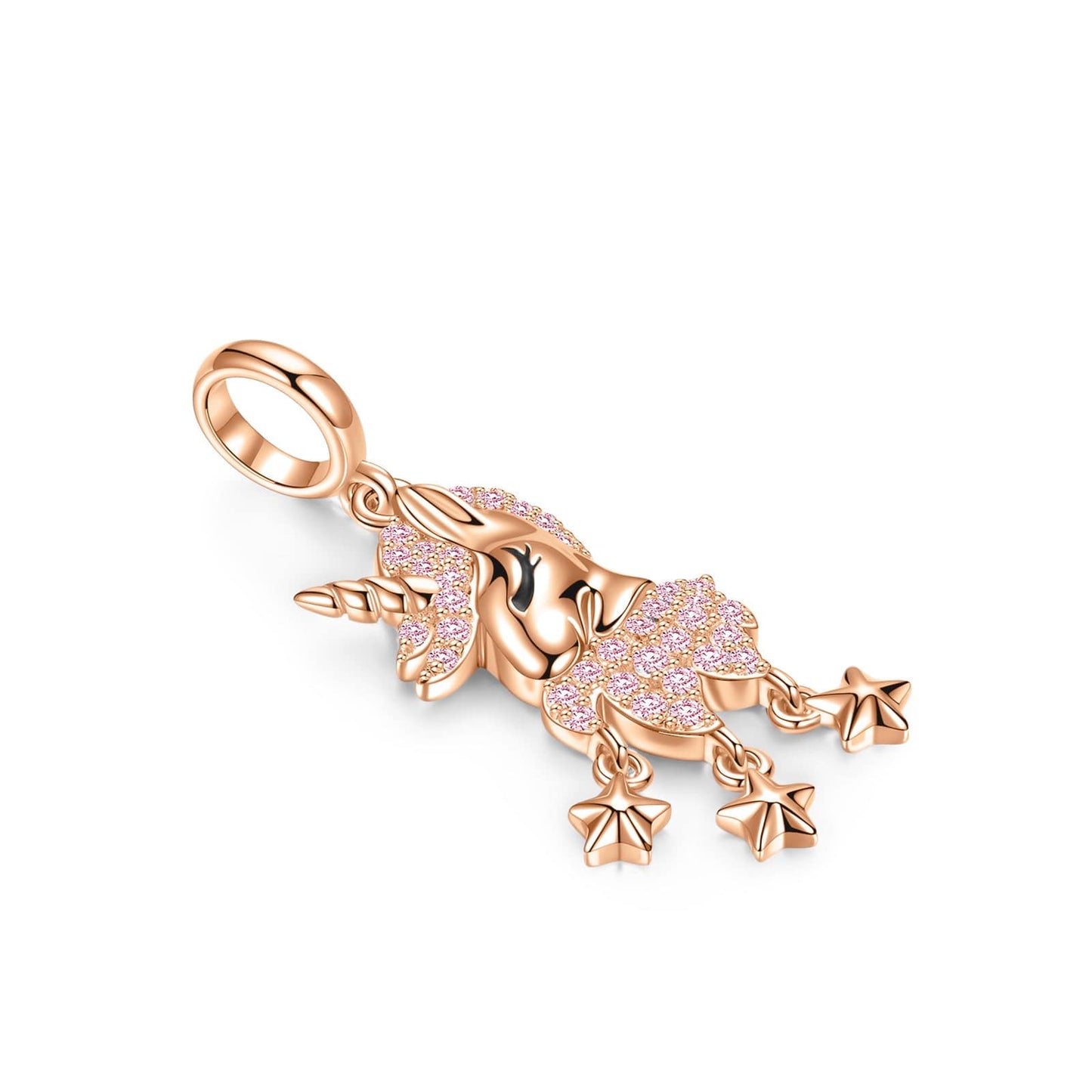 Pink Unicorn Tarnish-resistant Silver Dangle Charms In Rose Gold Plated