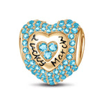 March Love Heart Birthstone Tarnish-resistant Silver Charms With Enamel In 14K Gold Plated