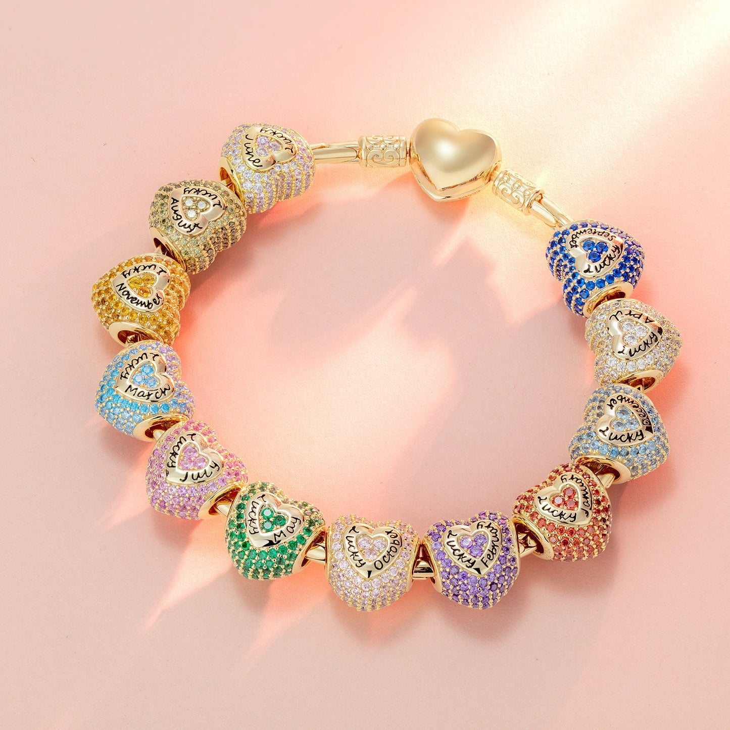 April Love Heart Birthstone Tarnish-resistant Silver Charms With Enamel In 14K Gold Plated