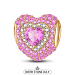 July Love Heart Birthstone Tarnish-resistant Silver Charms With Enamel In 14K Gold Plated