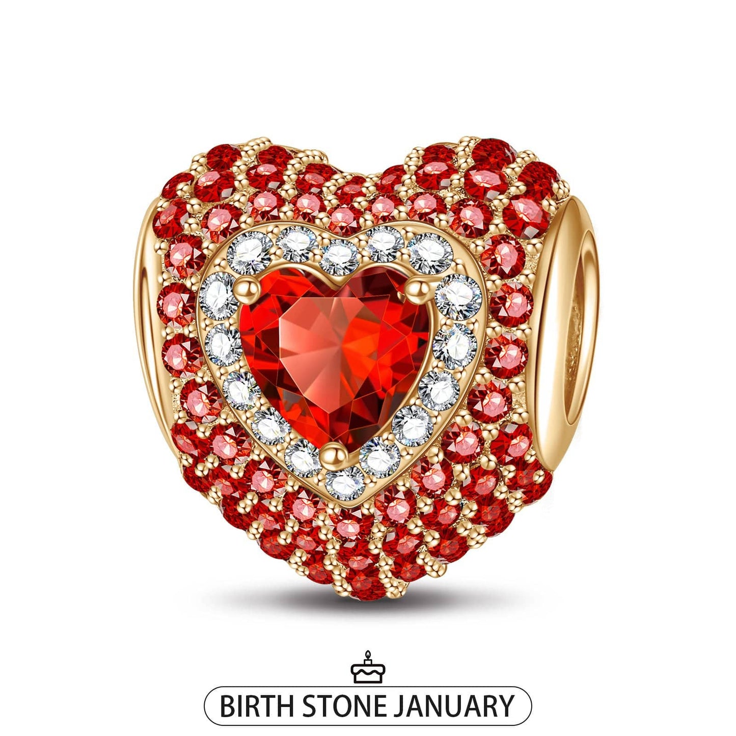 January Love Heart Birthstone Tarnish-resistant Silver Charms With Enamel In 14K Gold Plated