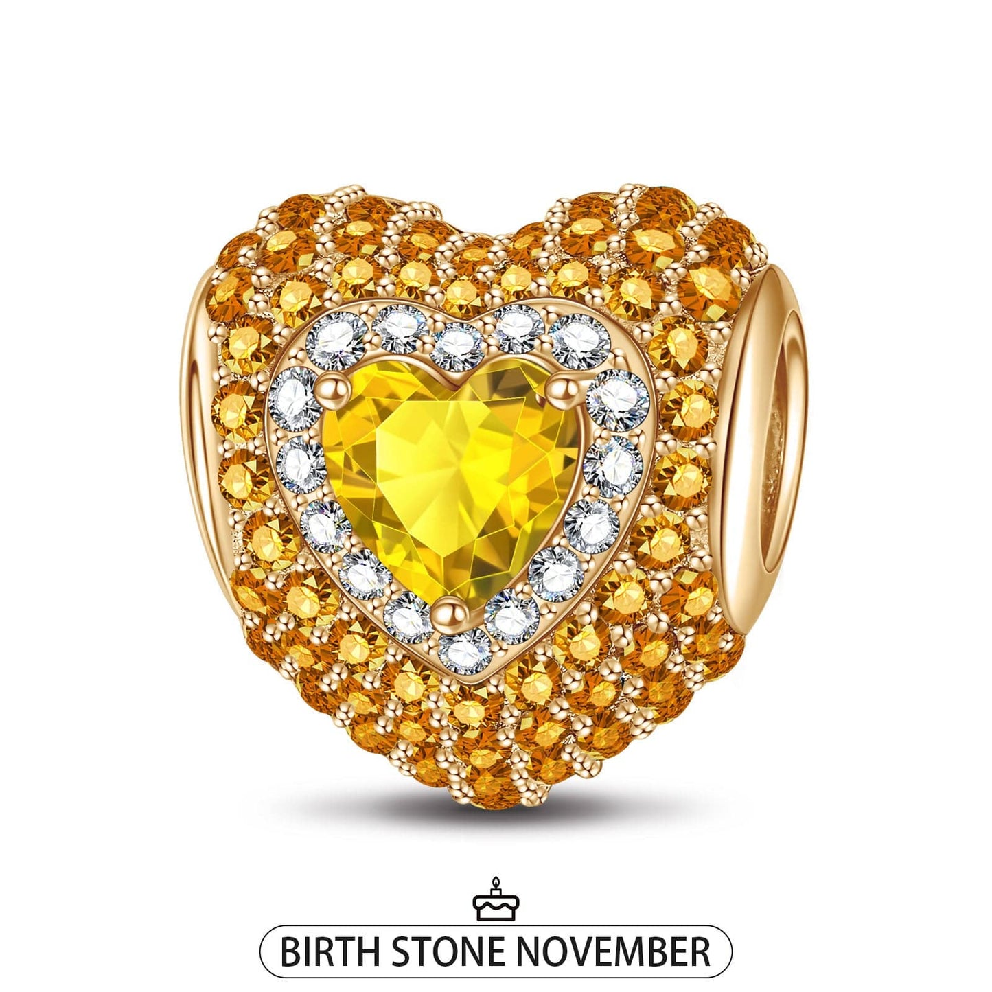 November Love Heart Birthstone Tarnish-resistant Silver Charms With Enamel In 14K Gold Plated