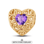 February Golden Love Heart Birthstone Tarnish-resistant Silver Charms In 14K Gold Plated