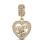 'Love You, Mom' Tarnish-resistant Silver Heart Dangle Charms In 14K Gold Plated