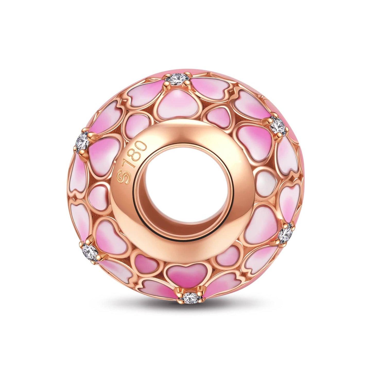 Pink Sakura Tarnish-resistant Silver Charms With Enamel In Rose Gold Plated