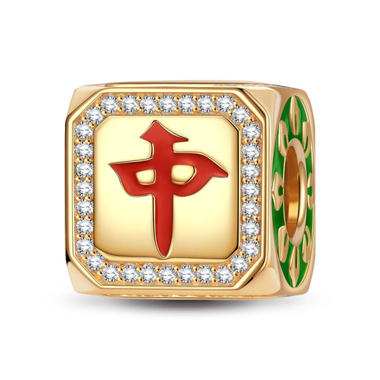 gon- Lucky Mahjong Tarnish-resistant Silver Charms With Enamel In 14K Gold Plated