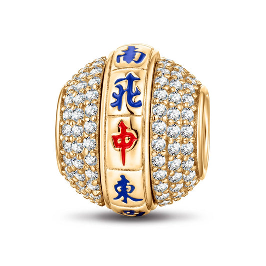 gon- Lucky Mahjong Tarnish-resistant Silver Charms With Enamel In 14K Gold Plated