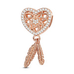 Heart And Feather Tarnish-resistant Silver Charms In Rose Gold Plated