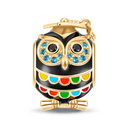 gon- Happy Graduation Owl Tarnish-resistant Silver Charms With Enamel In 14K Gold Plated