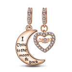 Sterling Silver Moon & Love To Mom Charms With Enamel In Rose Gold Plated