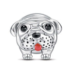 Sterling Silver Cute Pug dog Charms With Enamel In White Gold Plated