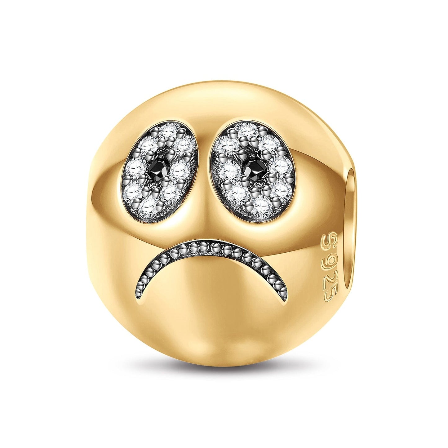 Sterling Silver Frowning Face Emoji Charms With Enamel In 14K Gold Plated