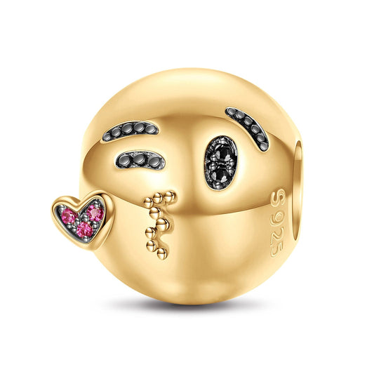 gon- Sterling Silver Face Blowing Kiss Emoji Charms In 14K Gold Plated