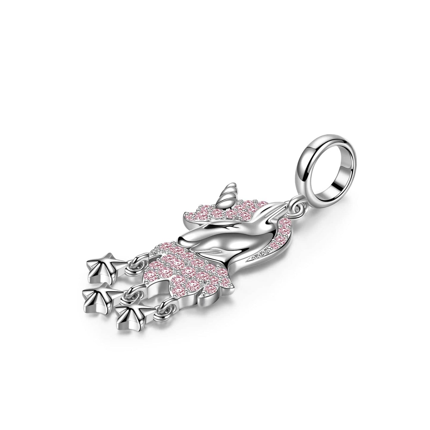 Sterling Silver Charm Pink Unicorn Dangle Charms In White Gold Plated