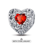 Sterling Silver Love Heart Birthstone January Charms In White Gold Plated