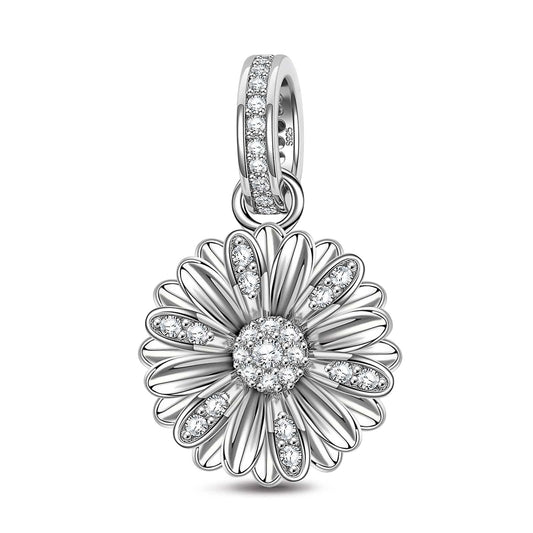 gon- Sterling Silver Gerbera Dangle Charms In White Gold Plated