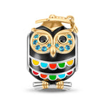 Sterling Silver Happy Graduation Owl Charms With Enamel In Two-Tone Plating