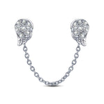 Sterling Silver Angel Wings Charms Safety Chain In White Gold Plated