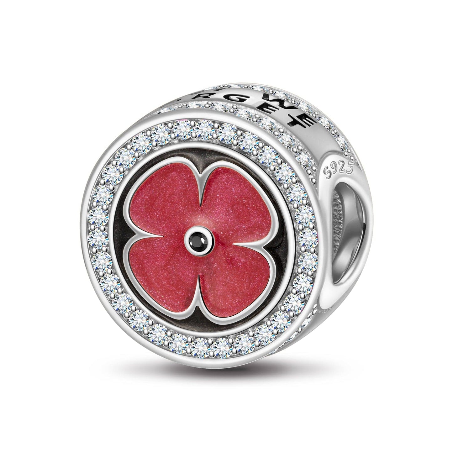 Sterling Silver Plum Blossom Charms With Enamel In White Gold Plated