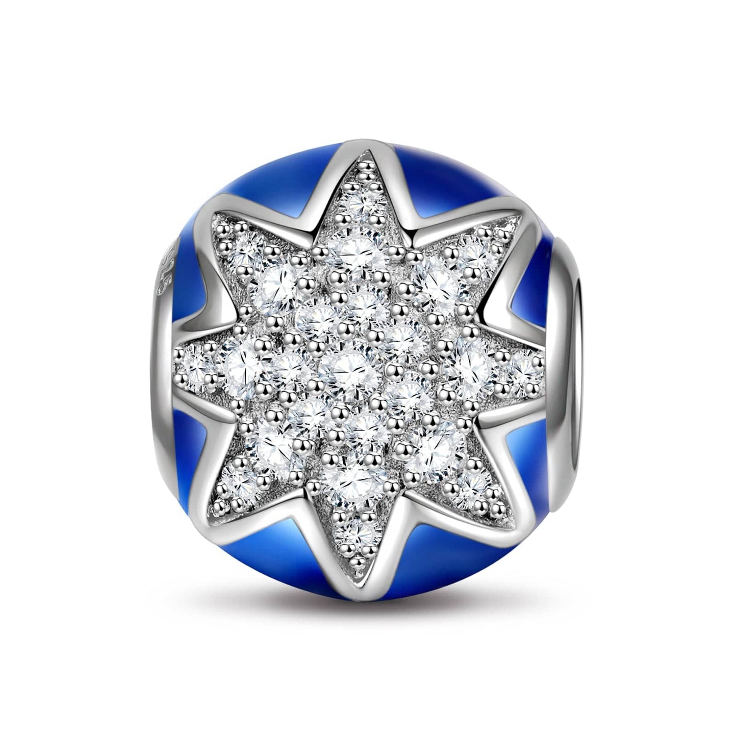 Sterling Silver Sparkling Star Charms With Enamel In White Gold Plated